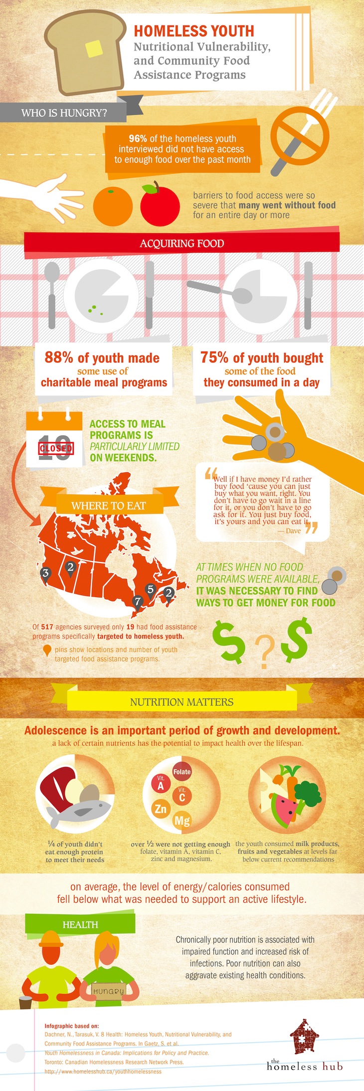 Homeless Youth, Nutritional Vulnerability, and Community Food Assistance Programs info graphic based on chapter 8 of the Youth Homelessness book