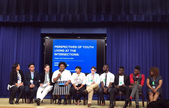 Seven youth sharing their experiences in the “Intersectionality: Identities, Experiences, and Solutions” session.