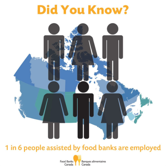 food banks Canada infographic: 1 in 6 people assisted by food banks are employed