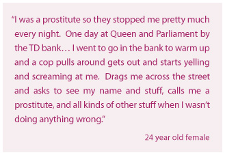 I was a prostitute so they stopped me pretty much every night.